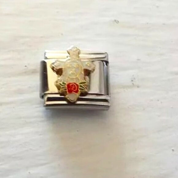 Enamel Lord Jesus on a white cross 9mm stainless steel italian charm link new - Picture 1 of 2